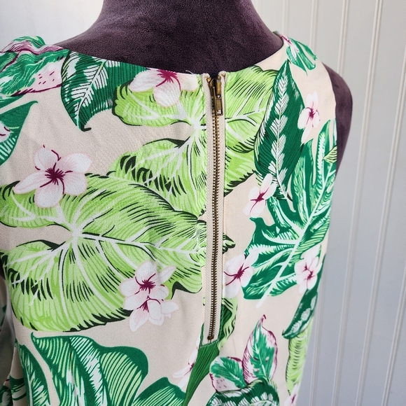 Casey Keys Tank Top Beach Vacation Tropical Print Cruise Palm Leaf Beige Green L - Picture 10 of 10